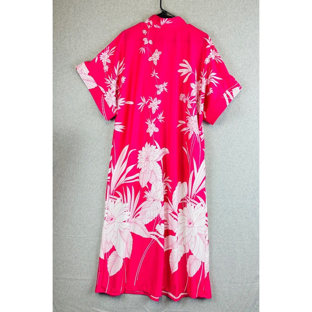 Vintage Anthony Richards Womans One Size Housecoat Robe Half Zip Floral Pink USA - Picture 5 of 8